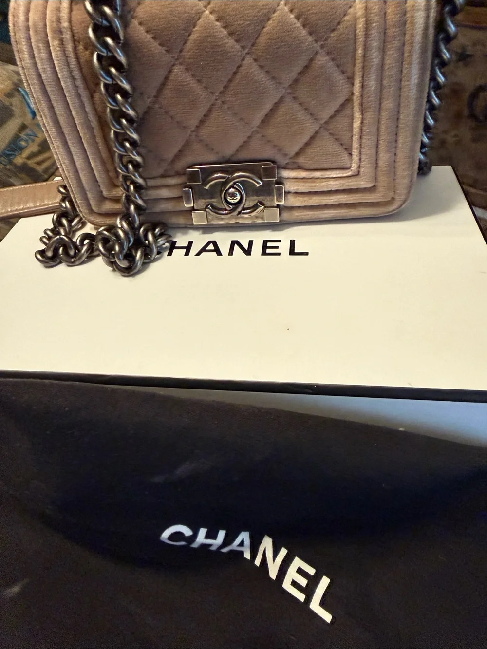 Chanel Quilted Velvet Boy Bag - Taupe